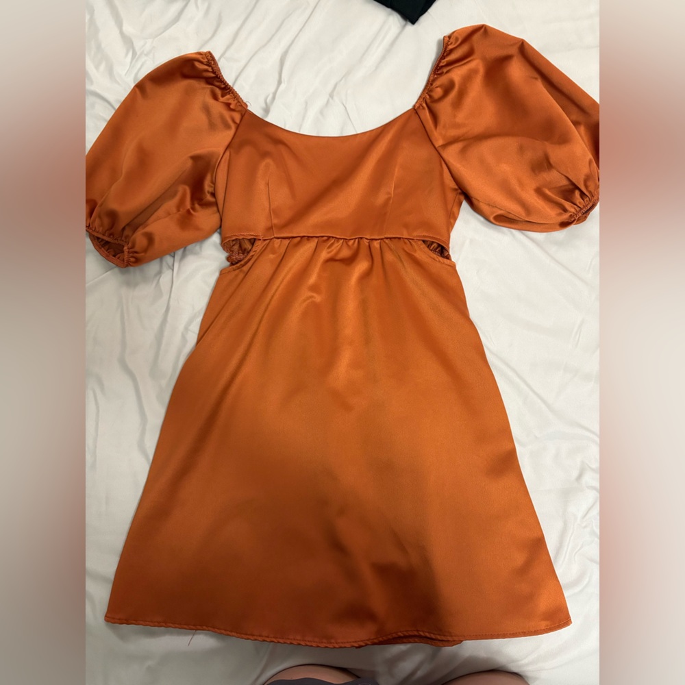 Elegant Orange Puff Sleeve Dress